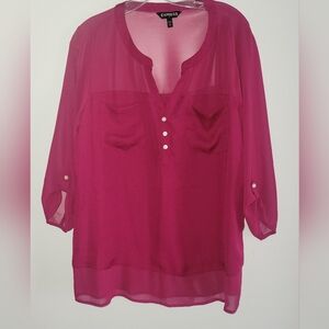 Express Pink Sheer Blouse with Mandarin Collar